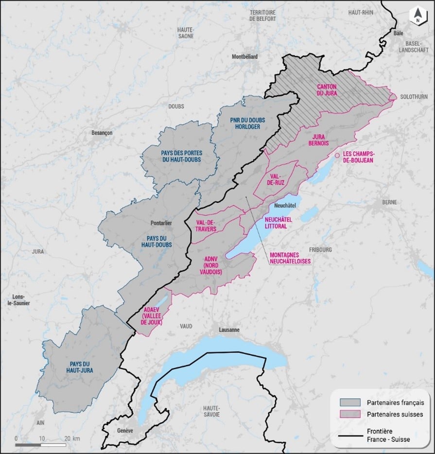 Carte de l'Arc Jurassien, dispositif covoiturage