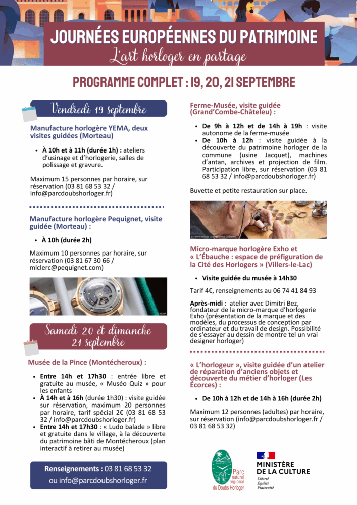 Programme Journées Européennes du Patrimoine Programme Journées Européennes du Patrimoine - Parc naturel régional du Doubs Horloger